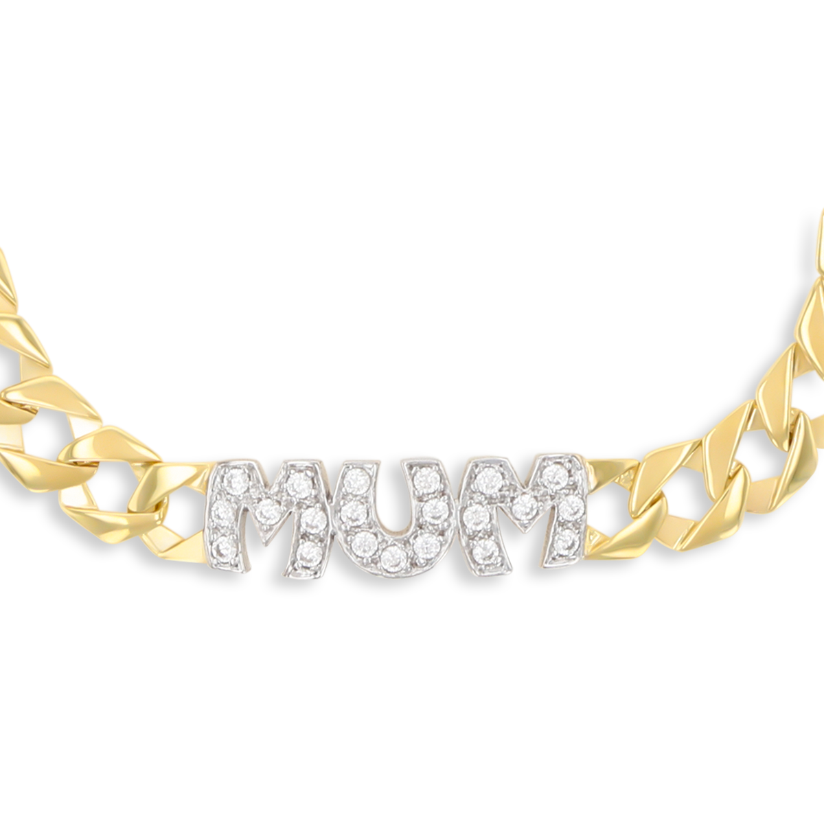 9ct Yellow Gold Cubic Zirconia MUM Curb Link Bracelet