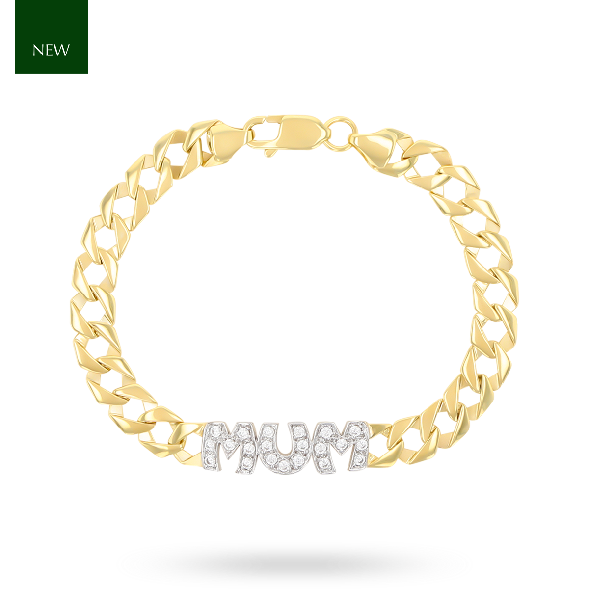 9ct Yellow Gold Cubic Zirconia MUM Curb Link Bracelet