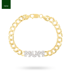 9ct Yellow Gold Cubic Zirconia MUM Curb Link Bracelet