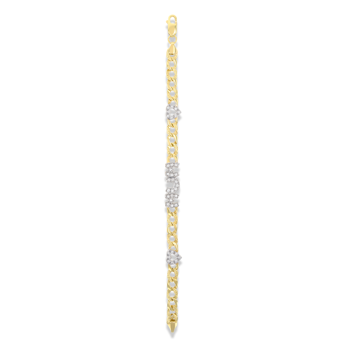 9ct Yellow Gold Cubic Zirconia MUM With Hearts Curb Link Bracelet