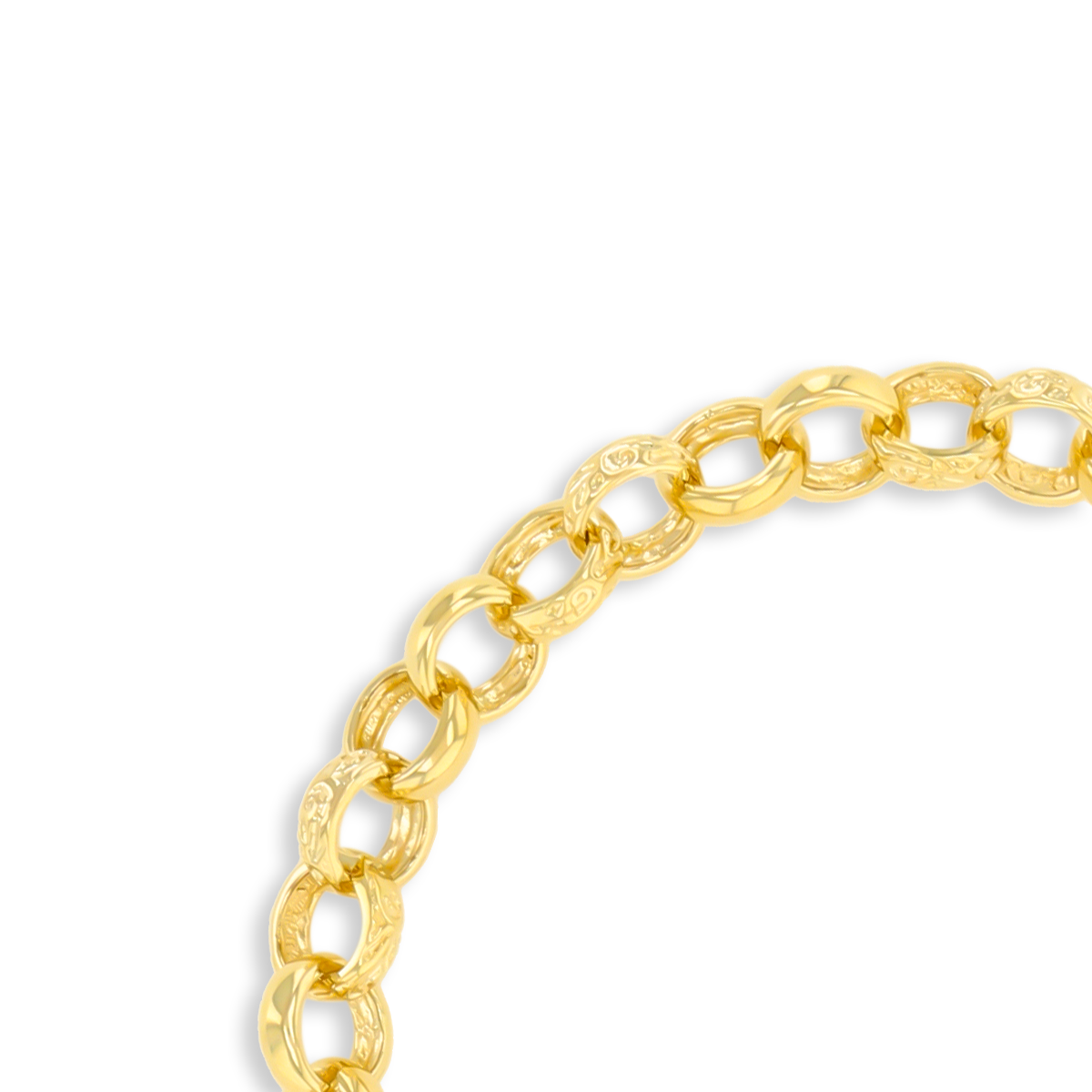 9ct Yellow Gold 7.5mm Plain & Engraved Belcher Link Bracelet