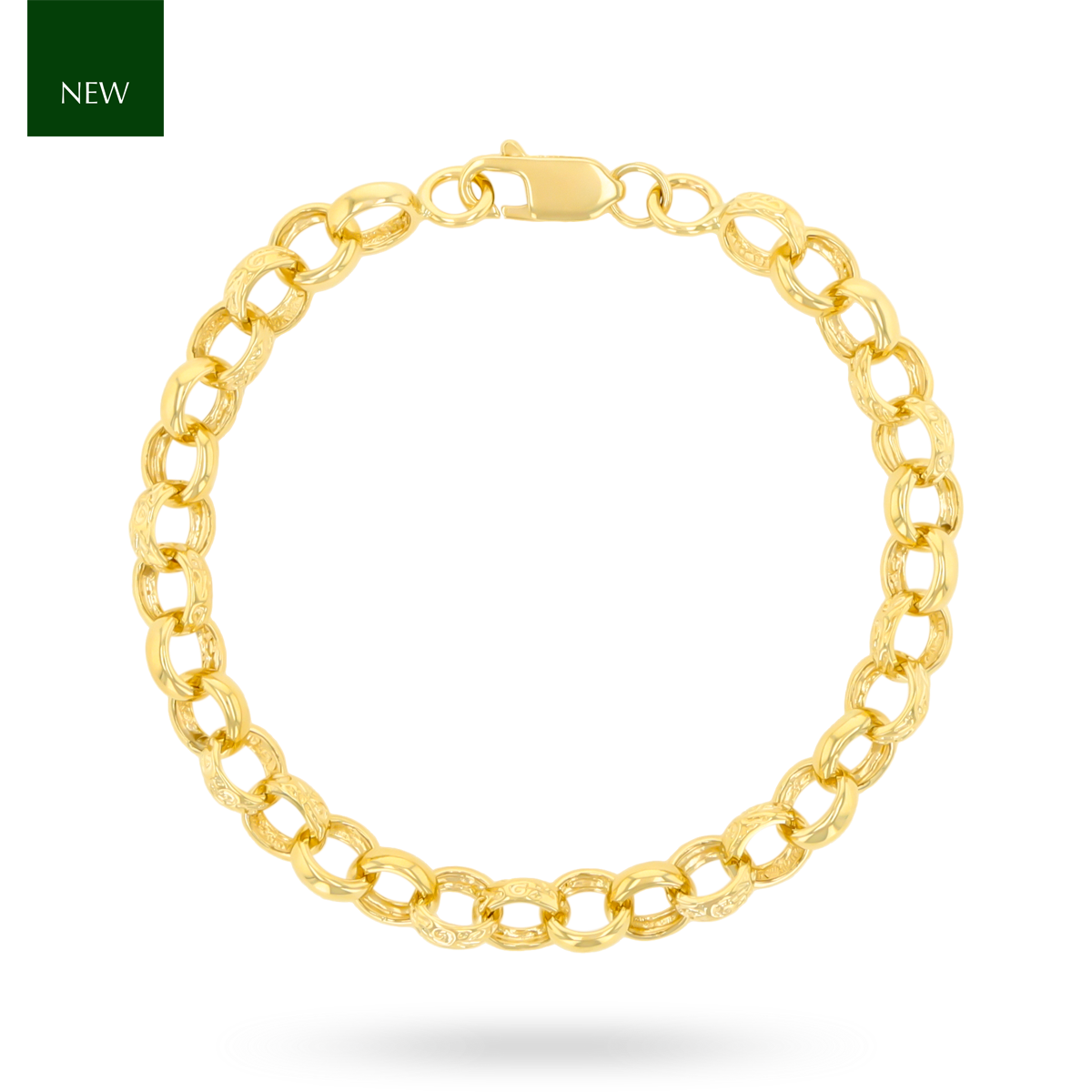 9ct Yellow Gold 7.5mm Plain & Engraved Belcher Link Bracelet