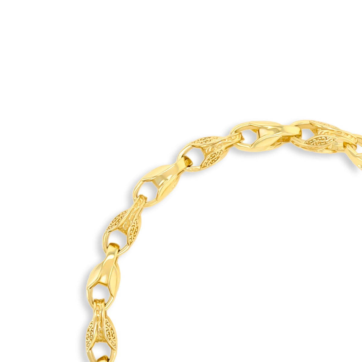 9ct Yellow Gold 5mm Plain & Engraved Tulip Link Bracelet