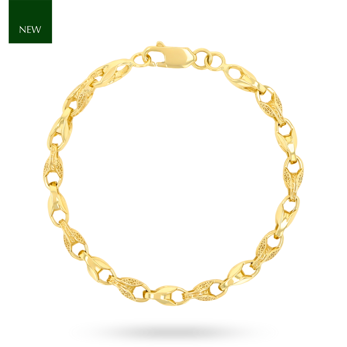 9ct Yellow Gold 5mm Plain & Engraved Tulip Link Bracelet