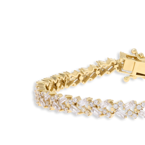 9ct Yellow Gold Baguette & Round Cut Cubic Zirconia Tennis Bracelet