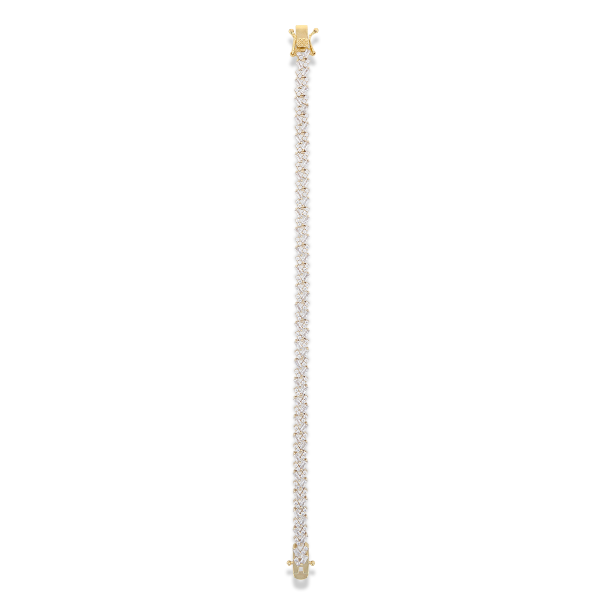 9ct Yellow Gold Baguette & Round Cut Cubic Zirconia Tennis Bracelet