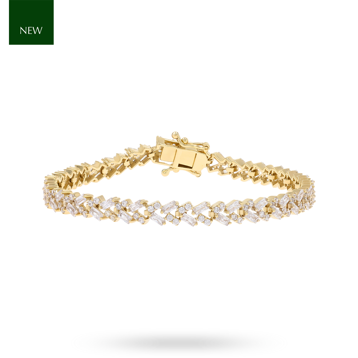 9ct Yellow Gold Baguette & Round Cut Cubic Zirconia Tennis Bracelet
