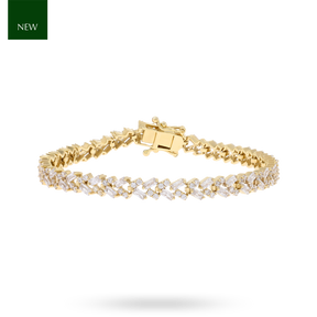 9ct Yellow Gold Baguette & Round Cut Cubic Zirconia Tennis Bracelet