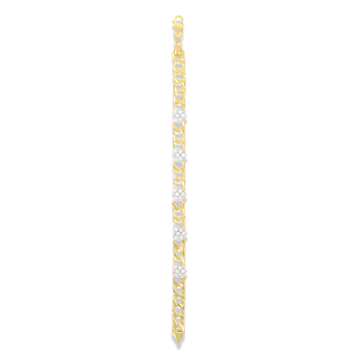 9ct Yellow Gold Cubic Zirconia Heart Curb Link Bracelet