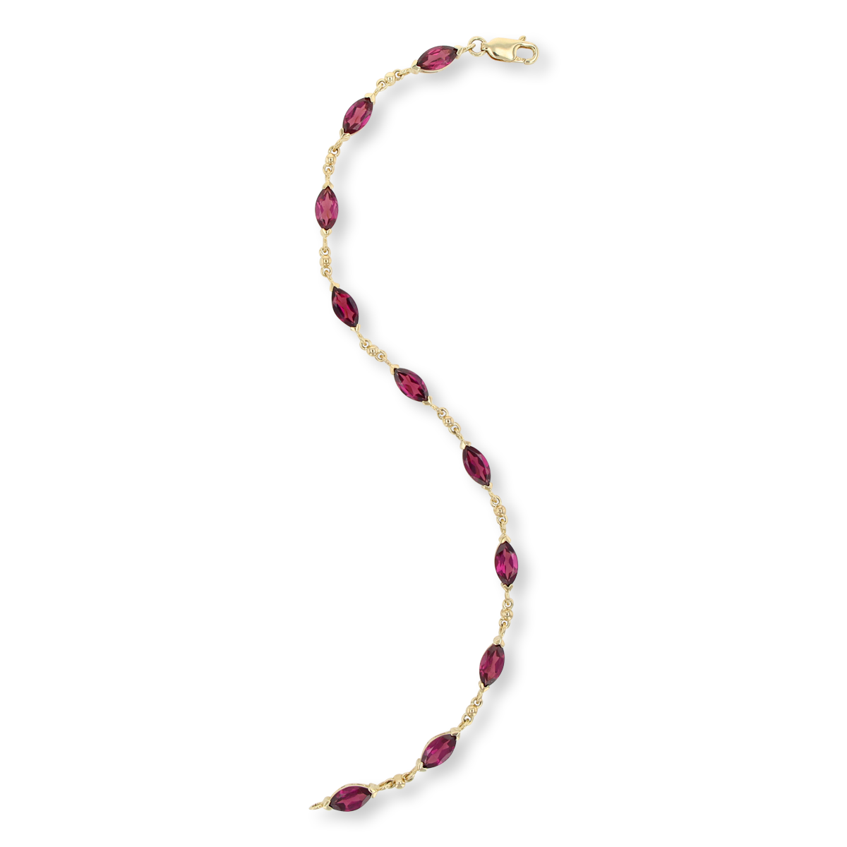 9ct Yellow Gold Marquise Shaped Rhodolite Garnet Bracelet