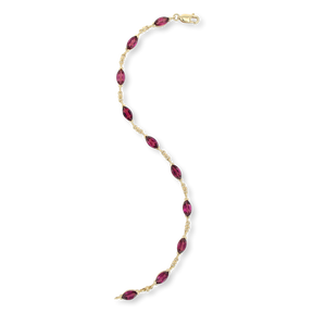 9ct Yellow Gold Marquise Shaped Rhodolite Garnet Bracelet