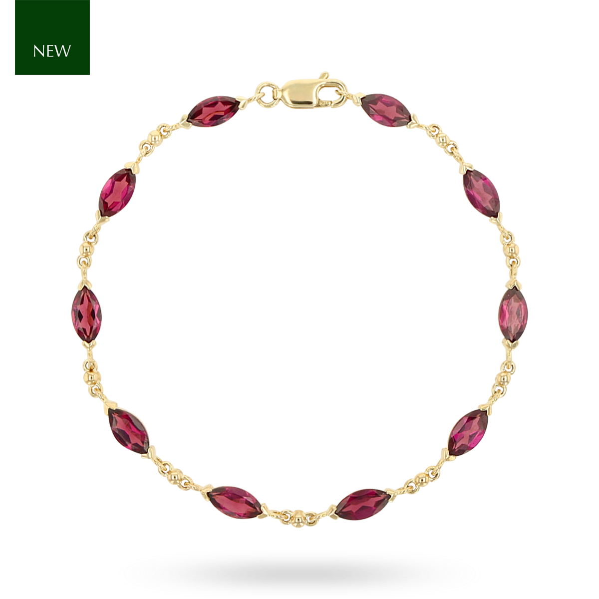 9ct Yellow Gold Marquise Shaped Rhodolite Garnet Bracelet