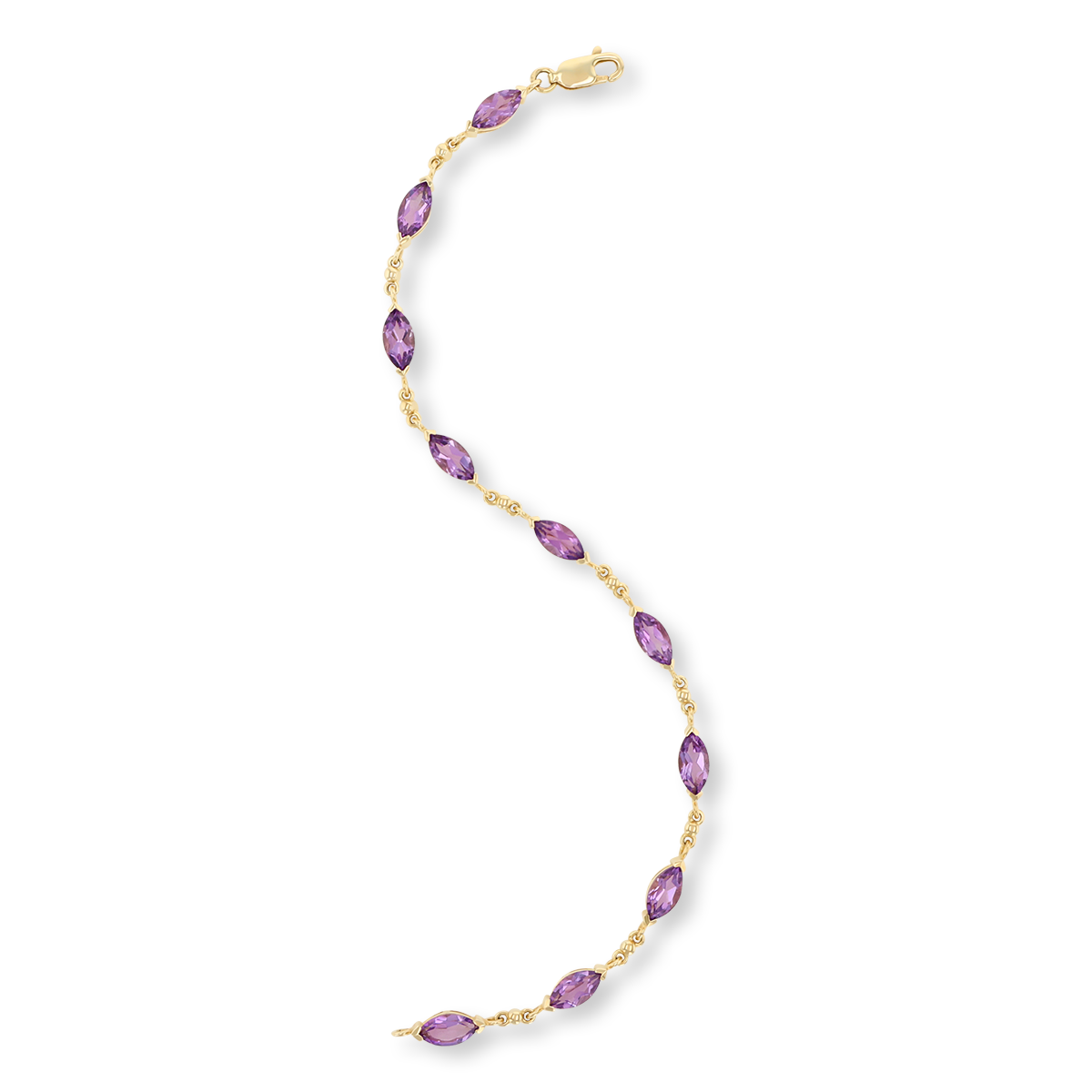 9ct Yellow Gold Marquise Shaped Amethyst Bracelet
