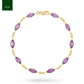 9ct Yellow Gold Marquise Shaped Amethyst Bracelet