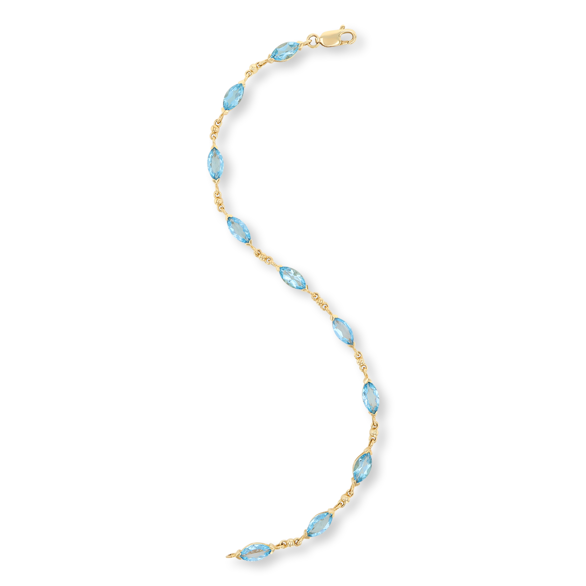 9ct Yellow Gold Marquise Shaped Blue Topaz Bracelet