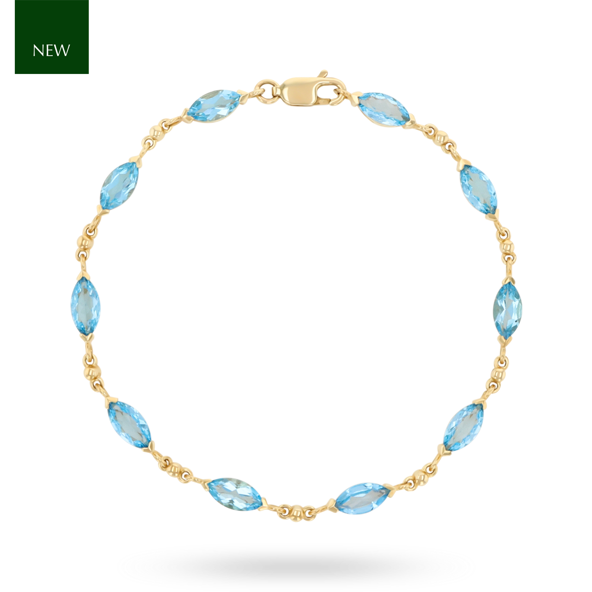 9ct Yellow Gold Marquise Shaped Blue Topaz Bracelet