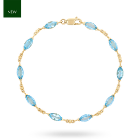 9ct Yellow Gold Marquise Shaped Blue Topaz Bracelet
