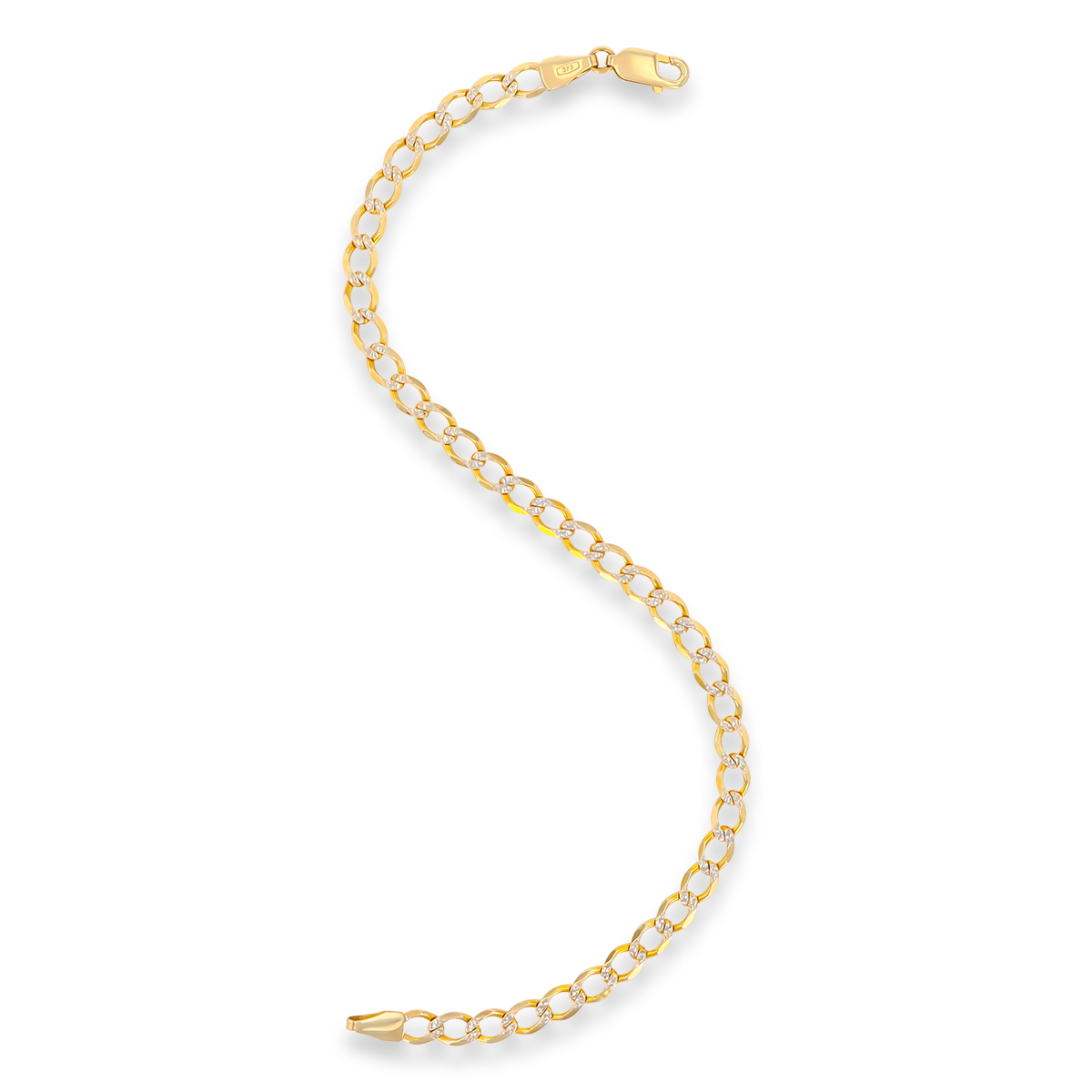 9ct Yellow & White Gold 4mm Diamond Cut Curb Bracelet