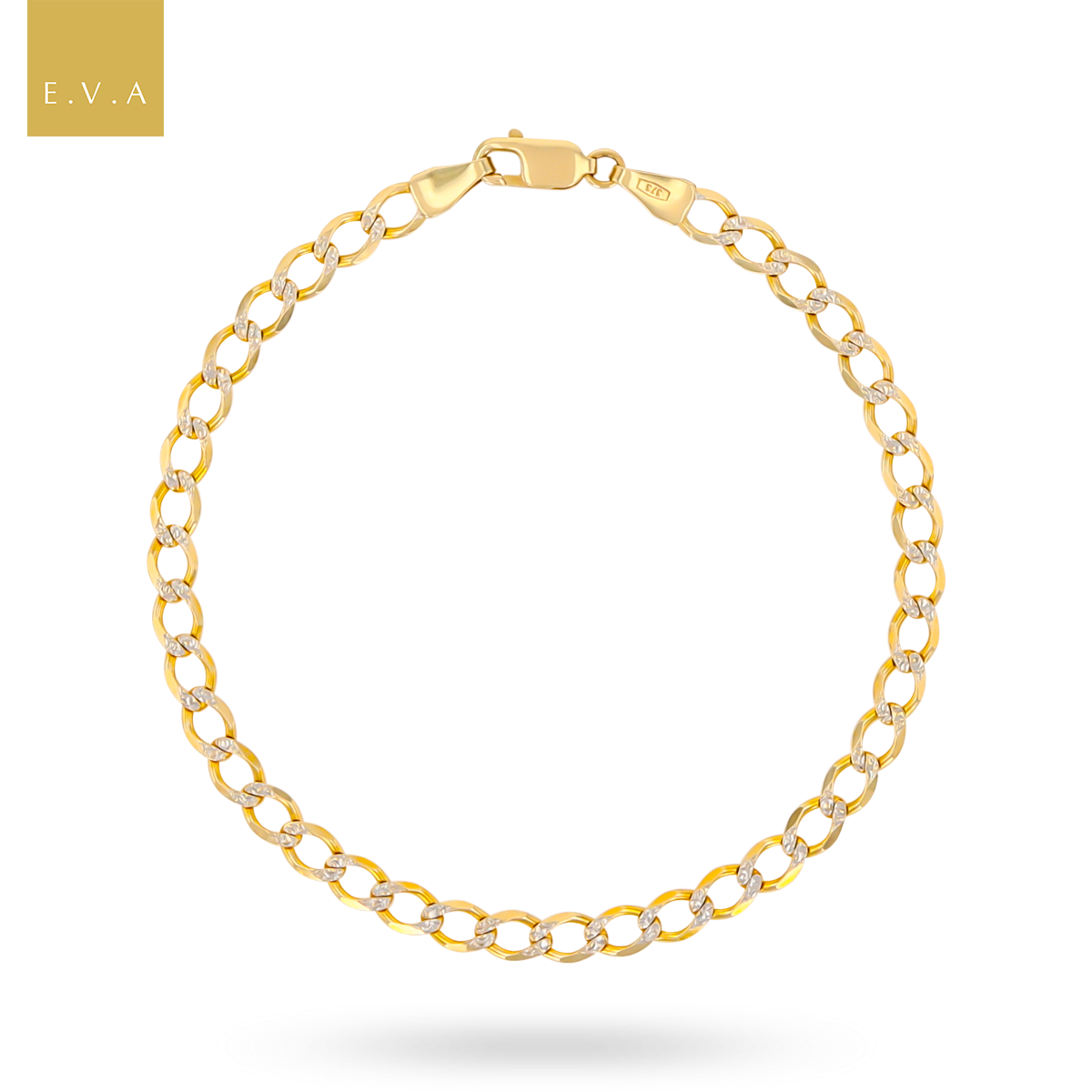 9ct Yellow & White Gold 4mm Diamond Cut Curb Bracelet
