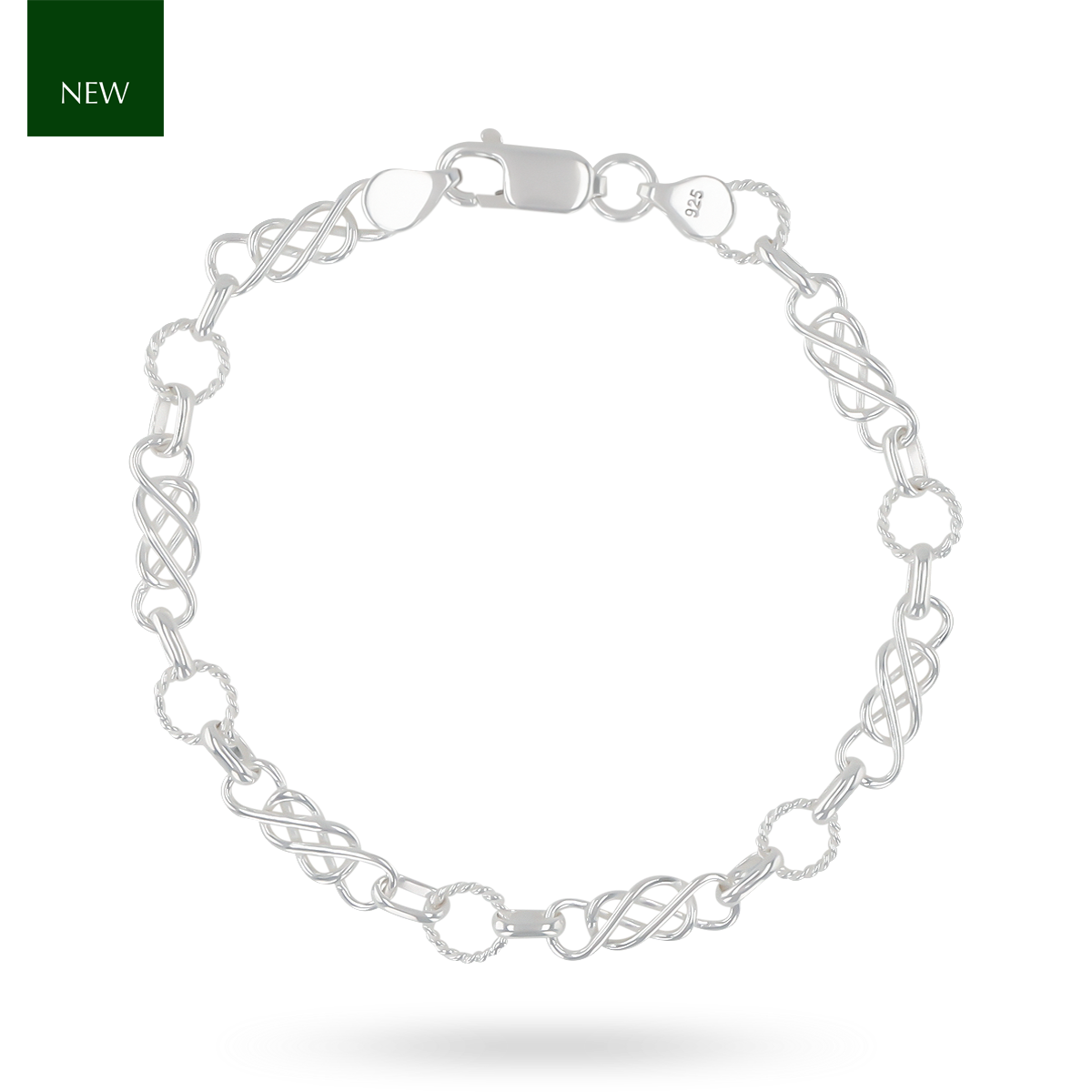 Sterling Silver Celtic Knot & Twisted Wire Circle Link Bracelet