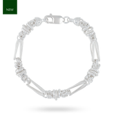 Sterling Silver Beaded Knot & Elongated Fetter Link Bracelet