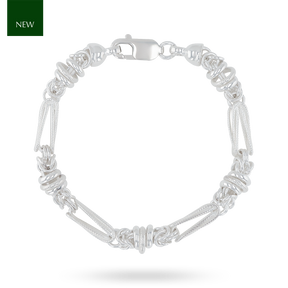 Sterling Silver Beaded Knot & Elongated Fetter Link Bracelet