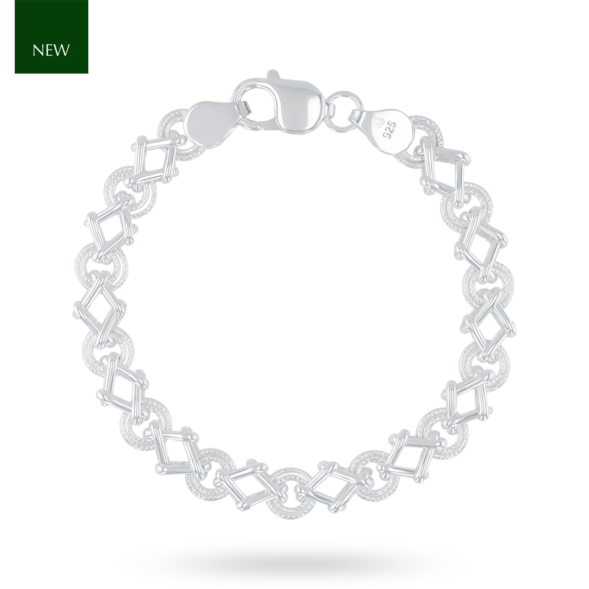 Sterling Silver Double Circle & Rhombus Link Bracelet
