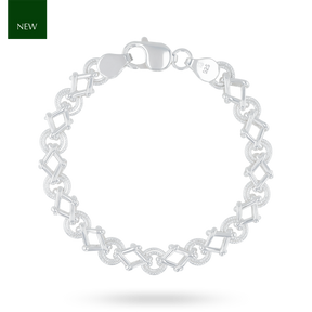 Sterling Silver Double Circle & Rhombus Link Bracelet