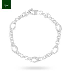 Sterling Silver Round Belcher & Interlocking Oval Link Bracelet