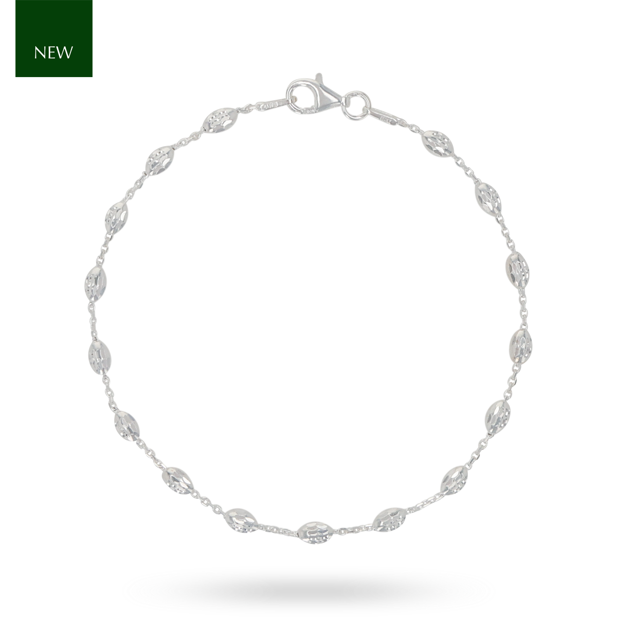 Sterling Silver 7” Diamond Cut Beaded Trace Link Bracelet