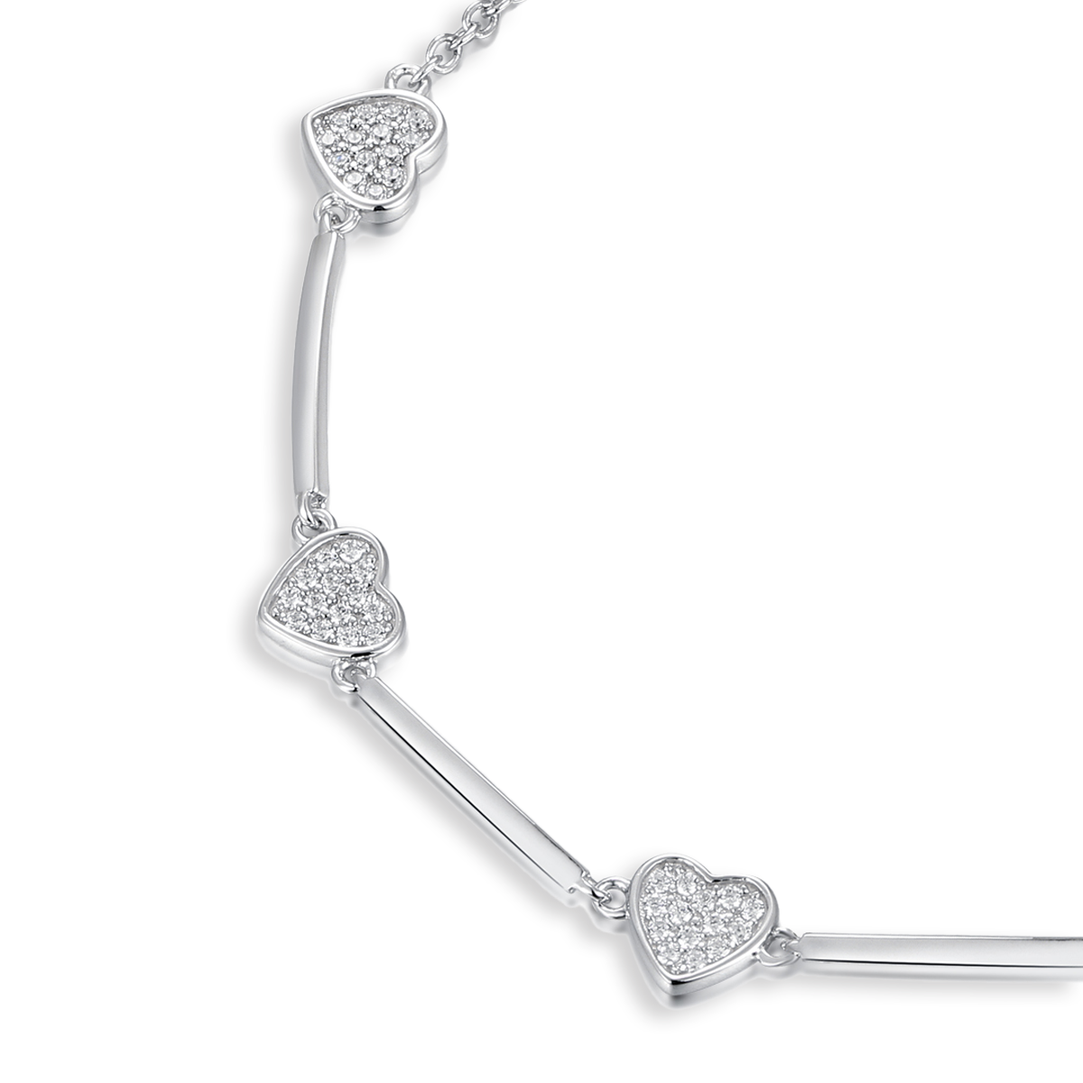Sterling Silver Pave Set Cubic Zirconia Heart Log Bracelet
