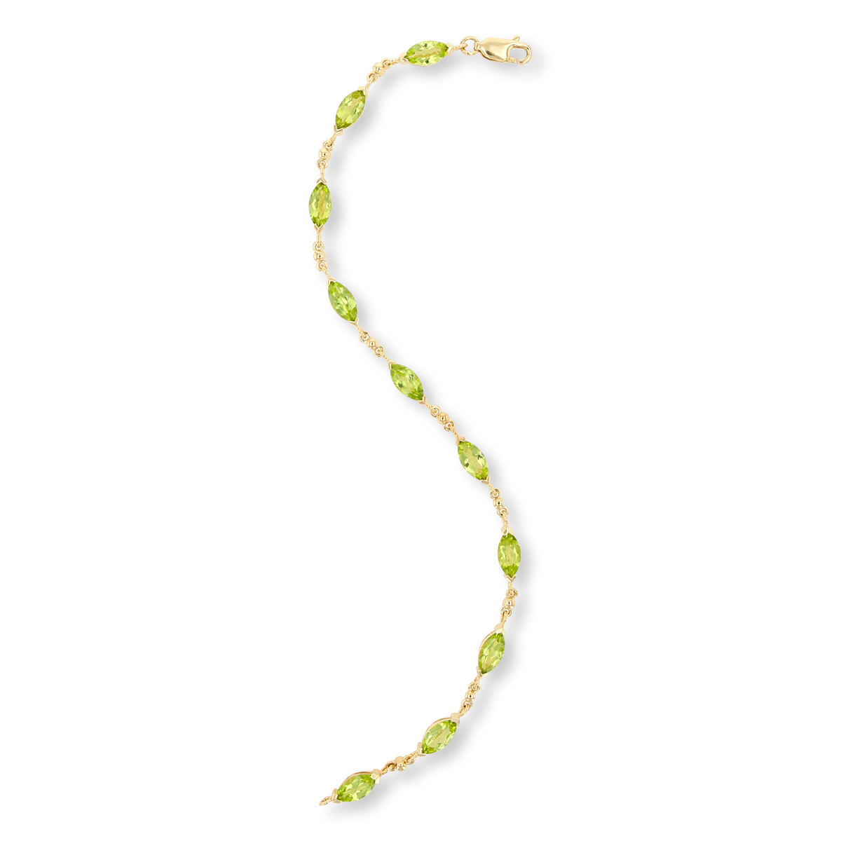 9ct Yellow Gold Marquise Shaped Peridot Bracelet