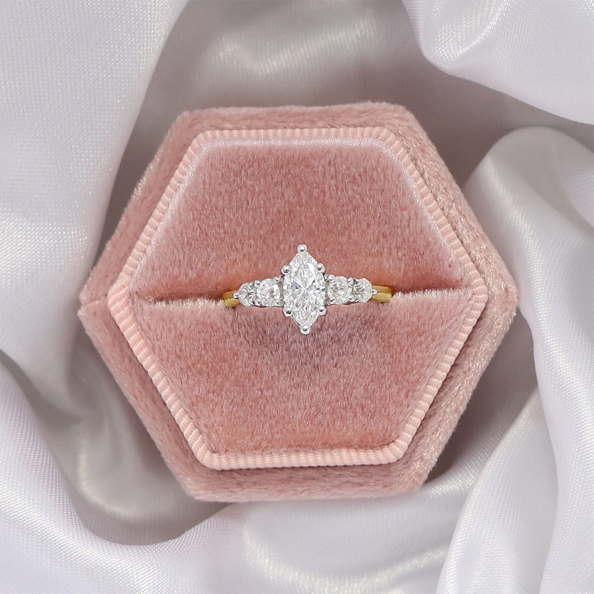 Bespoke 18ct Yellow Gold Marquise & Old Cut Diamond Engagement Ring