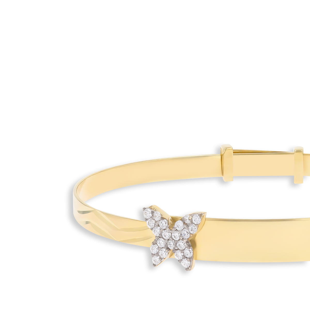 9ct Yellow Gold Cubic Zirconia Butterfly ID Expandable Baby Bangle
