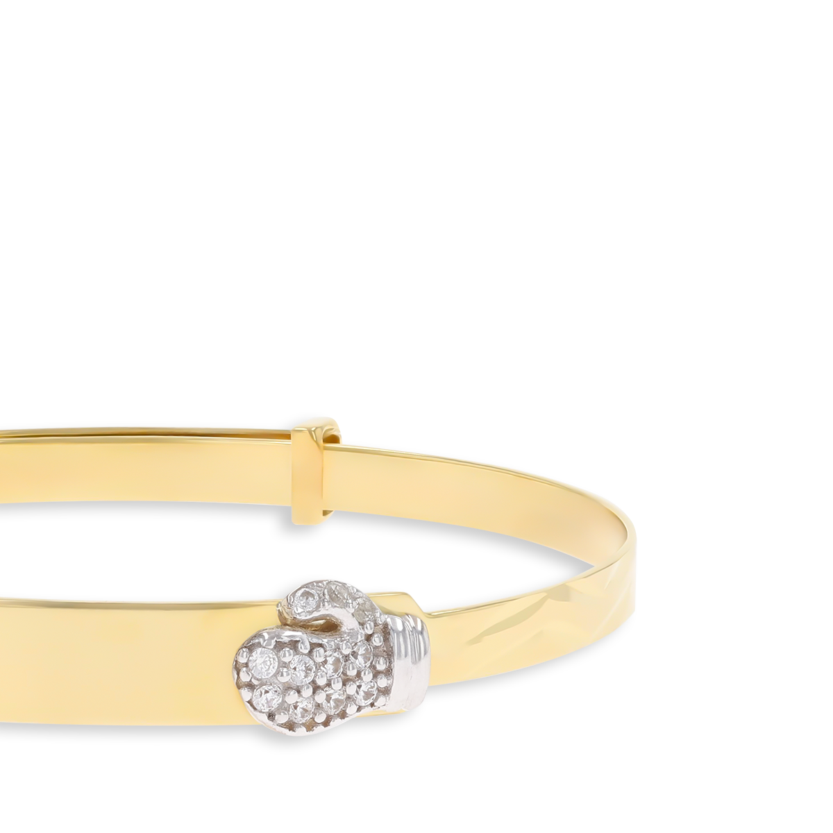 9ct Yellow Gold Cubic Zirconia Boxing Glove ID Expandable Baby Bangle