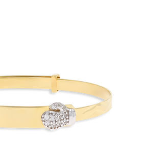 9ct Yellow Gold Cubic Zirconia Boxing Glove ID Expandable Baby Bangle