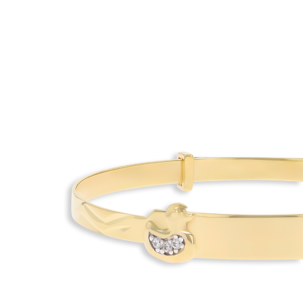 9ct Yellow Gold Cubic Zirconia Duck ID Expandable Baby Bangle