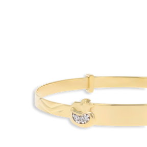 9ct Yellow Gold Cubic Zirconia Duck ID Expandable Baby Bangle