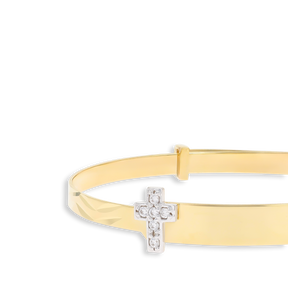 9ct Yellow Gold Cubic Zirconia Cross ID Expandable Baby Bangle