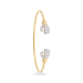 9ct Yellow Gold Cubic Zirconia Boxing Gloves Solid Torque Baby Bangle