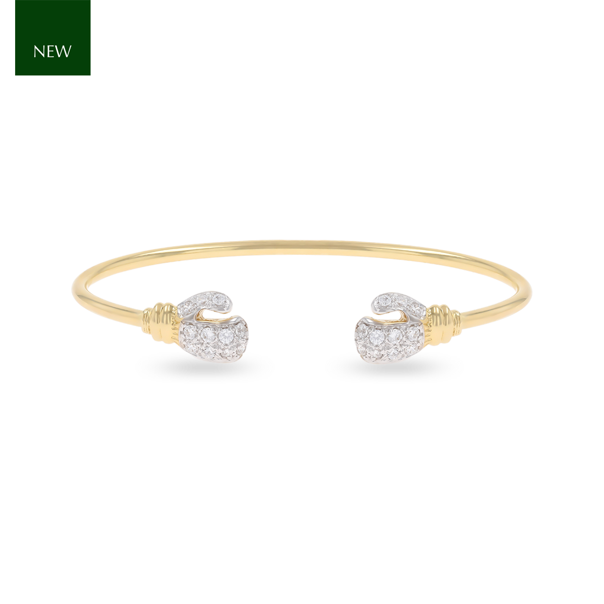 9ct Yellow Gold Cubic Zirconia Boxing Gloves Solid Torque Baby Bangle