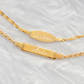 9ct Yellow Gold Singapore Twist Link ID Baby Bracelet & 9ct Yellow Gold Round Belcher Link ID Baby Bracelet - Hand-Engraved