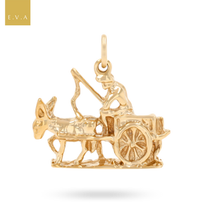 9ct Yellow Gold Donkey & Cart with Driver Charm
