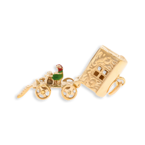 9ct Yellow Gold Gypsy Fortune Teller Wagon with Enamel Opening Charm