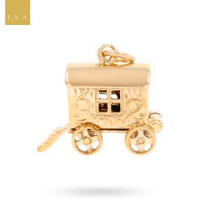 9ct Yellow Gold Gypsy Fortune Teller Wagon with Enamel Opening Charm