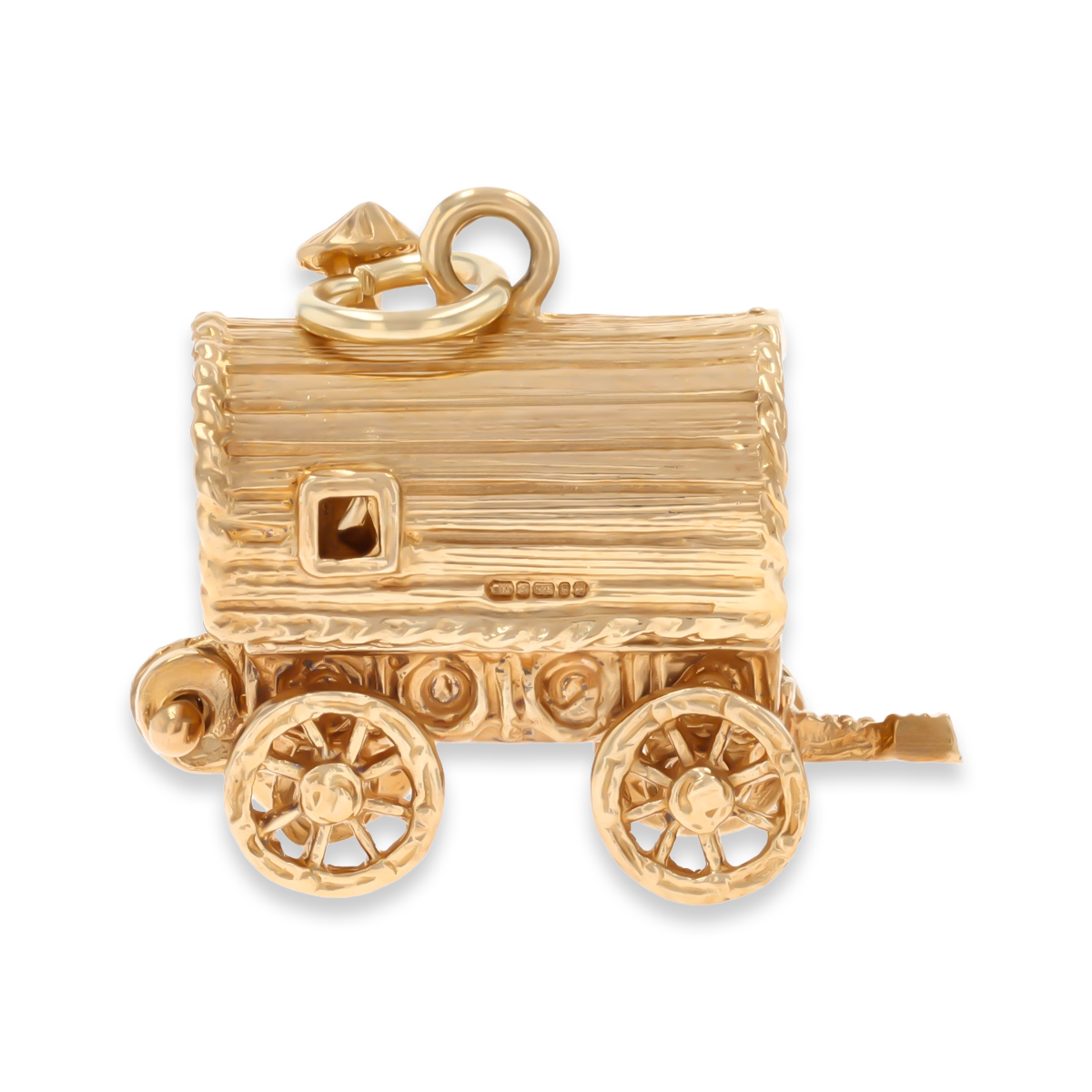 9ct Yellow Gold Large Gypsy Fortune Teller Wagon Opening Charm
