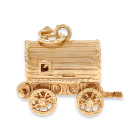 9ct Yellow Gold Large Gypsy Fortune Teller Wagon Opening Charm