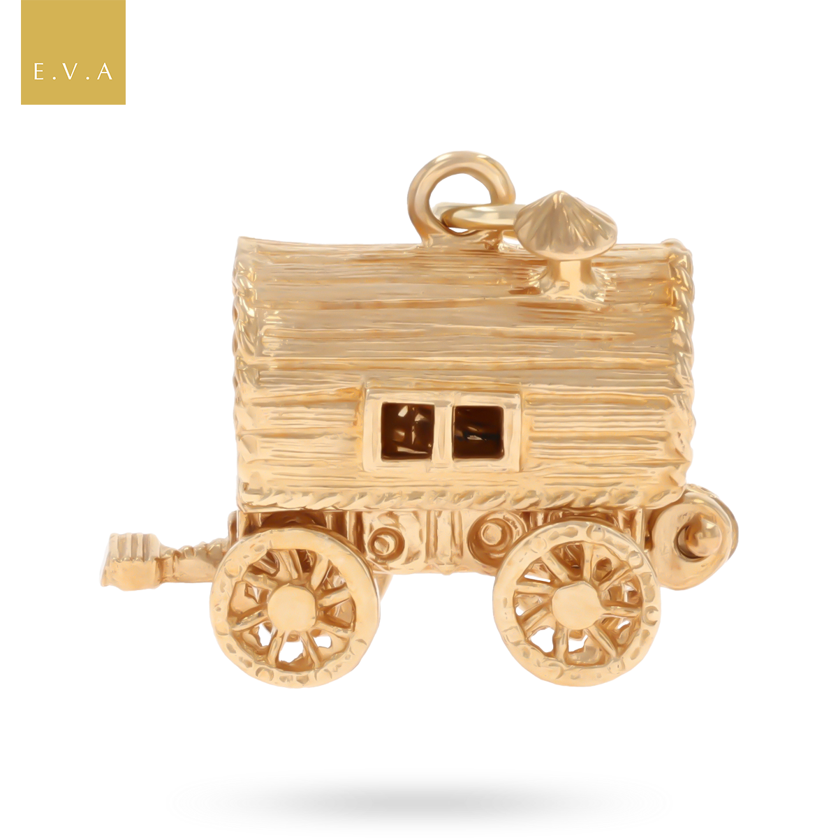 9ct Yellow Gold Large Gypsy Fortune Teller Wagon Opening Charm