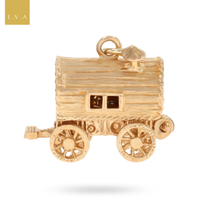 9ct Yellow Gold Large Gypsy Fortune Teller Wagon Opening Charm