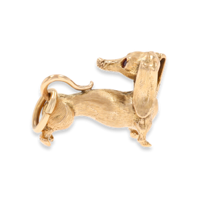 9ct Yellow Gold Dachshund Sausage Dog With Ruby Eyes Charm
